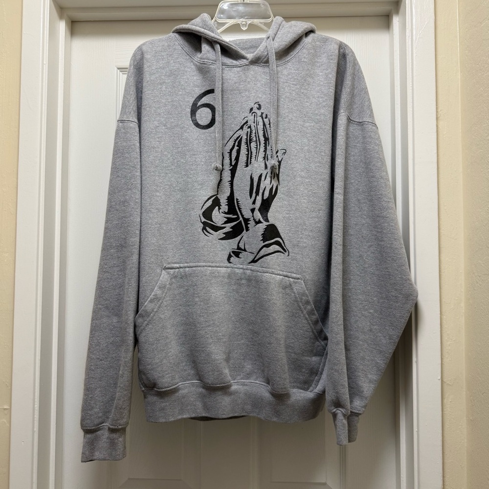 Drake 6 god praying hands gray hoodie